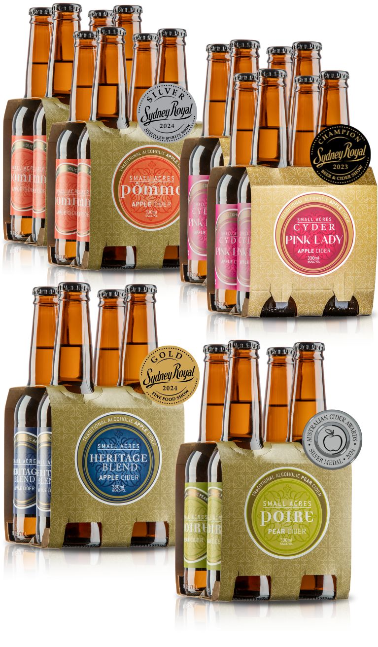 2x four pack of Pomme, 2 four packs of Pink Lady, 1 4 pack of Heritage Blend, 1 4 pack of Poire Pear Cider or Perry