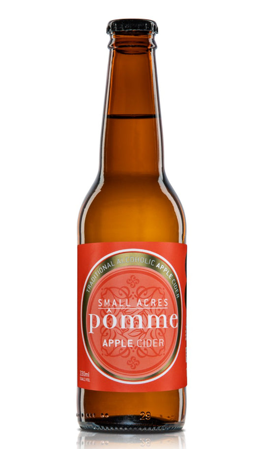 A single 330ml bottle of Pomme Traditional Apple Cider - Small Acres Cyder