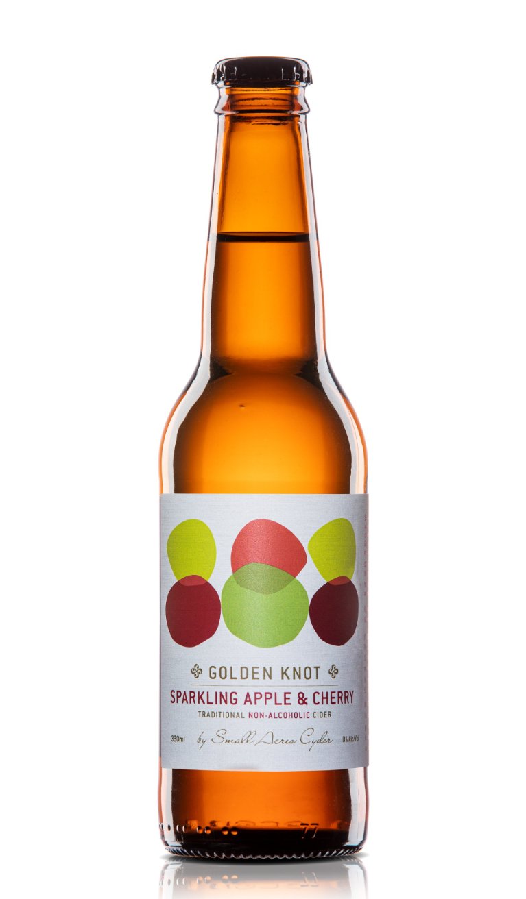 A single 330ml bottle of Sparkling Apple and Cherry Non Alcoholic Cider Case of 24 - Small Acres Cyder